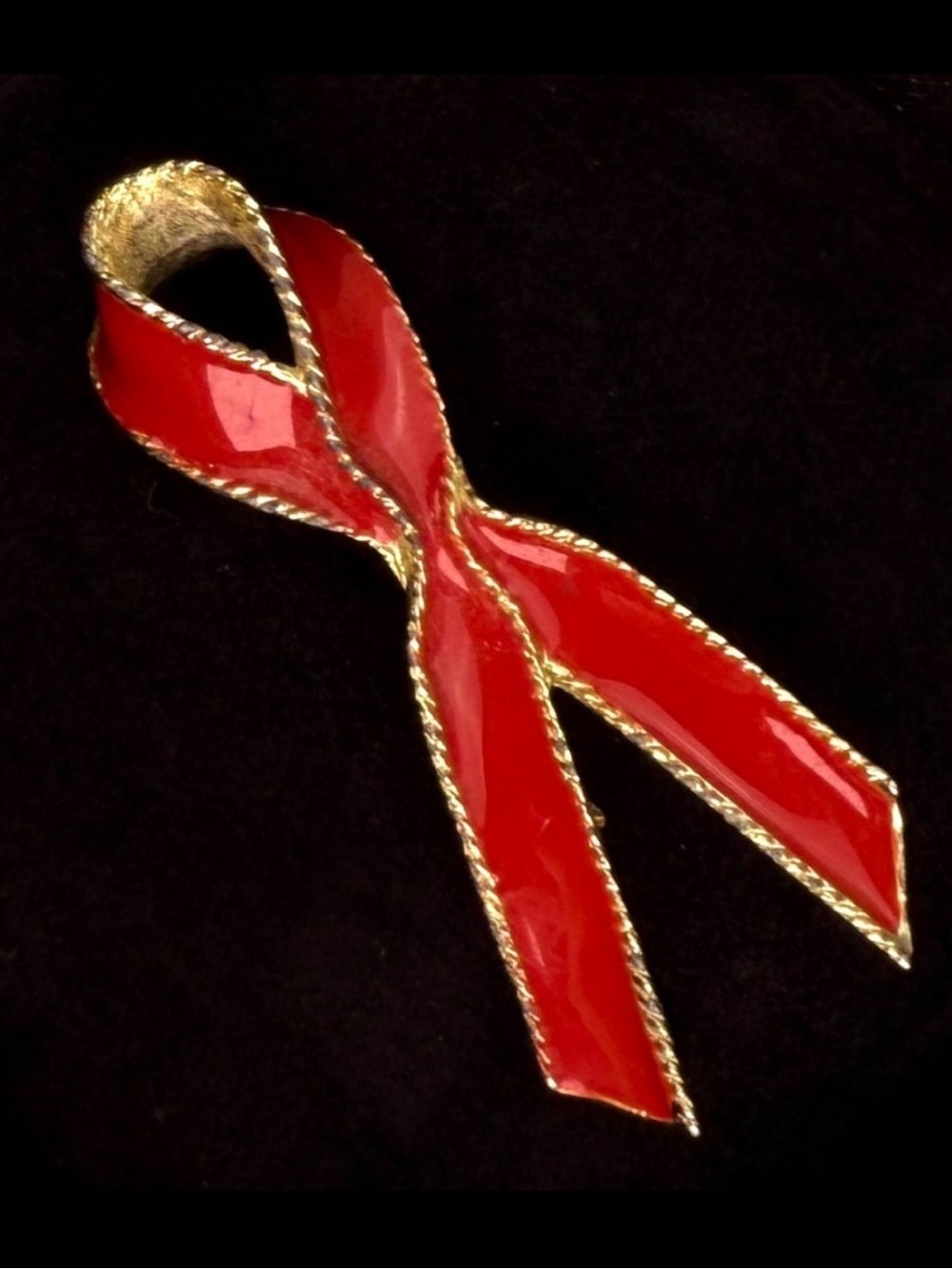 Verducci Red Ribbon Goldtone large awareness brooch pin